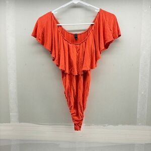 Alya Women Orange Bodysuit Onesie Snap Together Ruffles XS